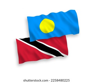 Nationale Vektor-Wellen-Flaggen der Republik Trinidad und Tobago und Palau einzeln auf weißem Hintergrund. 1 bis 2 %.