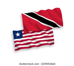 Banderas de olas de tela vectorial nacional de la República de Trinidad y Tabago y Liberia aisladas en fondo blanco. de 1 a 2.