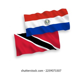 Nationale Vektor-Wellen-Flaggen der Republik Trinidad und Tobago und Paraguay einzeln auf weißem Hintergrund. 1 bis 2 %.