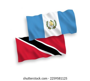 National vector fabric wave flags of Republic of Trinidad and Tobago and Republic of Guatemala isolated on white background. 1 to 2 proportion.