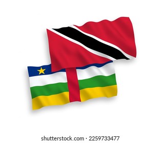 National vector fabric wave flags of Republic of Trinidad and Tobago and Central African Republic isolated on white background. 1 to 2 proportion.