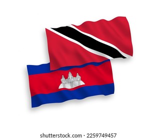 Banderas de olas de tela vectorial nacional de la República de Trinidad y Tabago y el Reino de Camboya aisladas de fondo blanco. de 1 a 2.