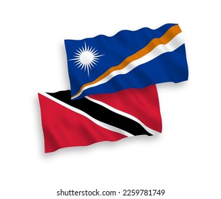 National vector fabric wave flags of Republic of Trinidad and Tobago and Republic of the Marshall Islands isolated on white background. 1 to 2 proportion.