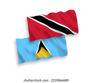 Banderas de ondulación de tela vectorial nacional de la República de Trinidad y Tabago y Santa Lucía aisladas de fondo blanco. de 1 a 2.