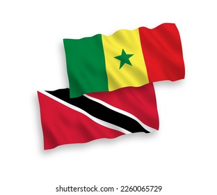National vector fabric wave flags of Republic of Trinidad and Tobago and Republic of Senegal isolated on white background. 1 to 2 proportion.