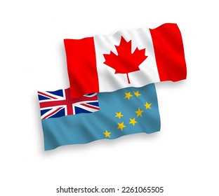 National vector fabric wave flags of Canada and Tuvalu isolated on white background. 1 to 2 proportion.