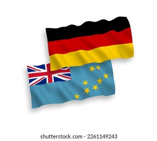 National vector fabric wave flags of Germany and Tuvalu isolated on white background. 1 to 2 proportion.