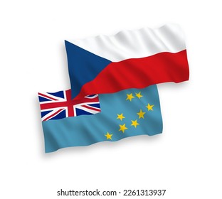 National vector fabric wave flags of Czech Republic and Tuvalu isolated on white background. 1 to 2 proportion.
