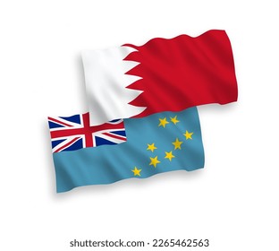 Banderas de olas de tela vectorial nacional de Tuvalu y Bahrein aisladas en fondo blanco. de 1 a 2.
