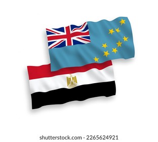 Nationale Vektor-Wellen-Flaggen von Tuvalu und Ägypten einzeln auf weißem Hintergrund. 1 bis 2 %.