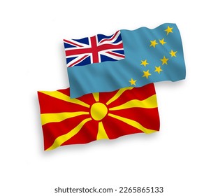 Banderas de olas de tela vectorial nacional de Tuvalu y Macedonia del Norte aisladas en fondo blanco. de 1 a 2.