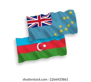 National vector fabric wave flags of Tuvalu and Azerbaijan isolated on white background. 1 to 2 proportion.