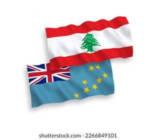 Nationale Vektor-Wellen-Flaggen von Tuvalu und Libanon einzeln auf weißem Hintergrund. 1 bis 2 %.