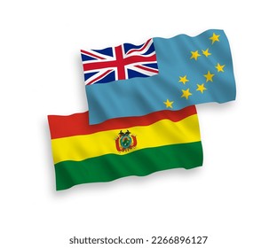 Banderas de olas de tela vectorial nacional de Tuvalu y Bolivia aisladas en fondo blanco. de 1 a 2.