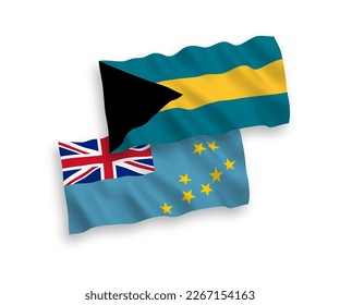 Banderas de olas de tela vectorial nacional de Tuvalu y el Commonwealth de las Bahamas aisladas en fondo blanco. de 1 a 2.