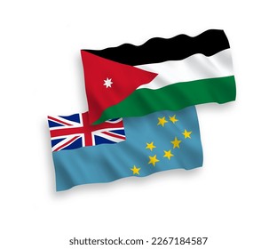 Banderas de ondulación de tejido vectorial nacional de Tuvalu y el Reino Hachemita de Jordania aisladas sobre fondo blanco. de 1 a 2.