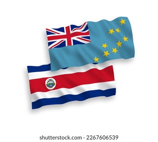 Nationale Vektorgrafik-Wellenflags von Tuvalu und der Republik Costa Rica einzeln auf weißem Hintergrund. 1 bis 2 %.