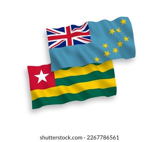 National vector fabric wave flags of Tuvalu and Togolese Republic isolated on white background. 1 to 2 proportion.