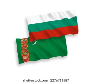 Banderas de olas de tela vectorial nacional de Bulgaria y Turkmenistán aisladas en fondo blanco. de 1 a 2.