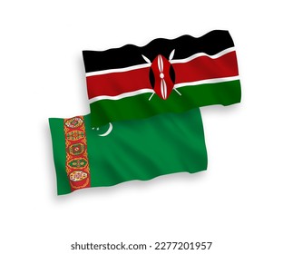 Banderas de olas de tela vectorial nacional de Turkmenistán y Kenia aisladas en fondo blanco. de 1 a 2.