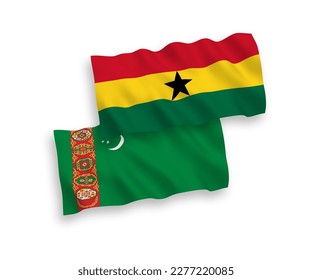 Banderas de olas de tela vectorial nacional de Turkmenistán y Ghana aisladas en fondo blanco. de 1 a 2.