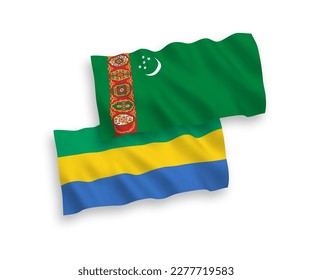 Nationale Vektor-Wellen-Flaggen Turkmenistans und Gabuns einzeln auf weißem Hintergrund. 1 bis 2 %.