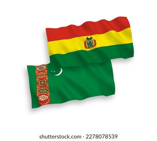 Banderas de olas de tela vectorial nacional de Turkmenistán y Bolivia aisladas en fondo blanco. de 1 a 2.