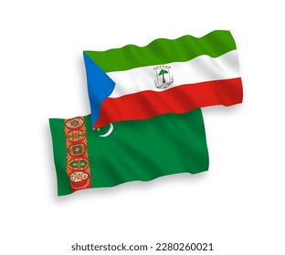 Banderas de olas de tela vectorial nacional de Turkmenistán y la República de Guinea Ecuatorial aisladas en fondo blanco. de 1 a 2.