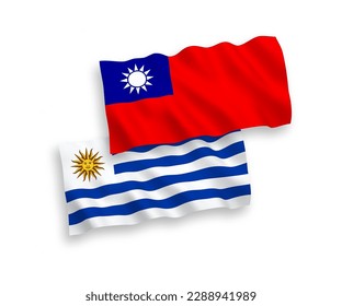 Nationale Vektorgrafik-Wellenflags von Orientalischer Republik Uruguay und Taiwan einzeln auf weißem Hintergrund. 1 bis 2 %.