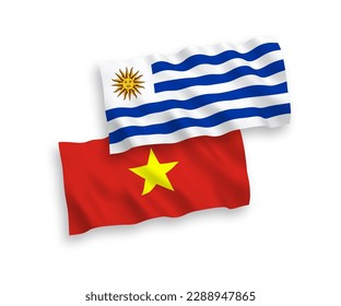 Nationale Vektor-Wellen-Flaggen der Orientalischen Republik Uruguay und Vietnams einzeln auf weißem Hintergrund. 1 bis 2 %.