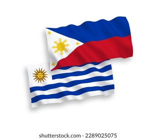Nationale Vektorgrafik-Wellen-Flaggen der Orientalischen Republik Uruguay und der Philippinen einzeln auf weißem Hintergrund. 1 bis 2 %.