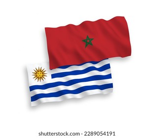 Nationale Vektorgrafik-Wellen-Flaggen der Orientalischen Republik Uruguay und Marokko einzeln auf weißem Hintergrund. 1 bis 2 %.