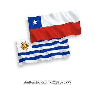 Nationale Vektorgrafik-Wellen-Flaggen der Orientalischen Republik Uruguay und Chiles einzeln auf weißem Hintergrund. 1 bis 2 %.