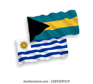 Nationale Vektorgrafik-Wellen-Flaggen der Orientalischen Republik Uruguay und des Commonwealth der Bahamas einzeln auf weißem Hintergrund. 1 bis 2 %.