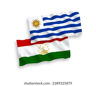 Nationale Vektorgrafik-Wellen-Flaggen der Orientalischen Republik Uruguay und Tadschikistan einzeln auf weißem Hintergrund. 1 bis 2 %.