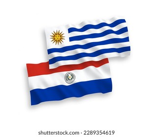Nationale Vektorgrafik-Wellen-Flaggen der Orientalischen Republik Uruguay und Paraguay einzeln auf weißem Hintergrund. 1 bis 2 %.