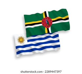 Nationale Vektorgrafik-Wellen-Flaggen der Orientalischen Republik Uruguay und Dominica einzeln auf weißem Hintergrund. 1 bis 2 %.
