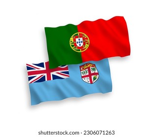 Banderas de olas de tela vectorial nacional de Portugal y la República de Fiji aisladas de fondo blanco. de 1 a 2.