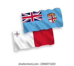Banderas de olas de tela vectorial nacional de Malta y la República de Fiji aisladas de fondo blanco. de 1 a 2.