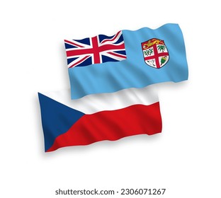 National vector fabric wave flags of Czech Republic and Republic of Fiji isolated on white background. 1 to 2 proportion.