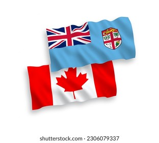 National vector fabric wave flags of Canada and Republic of Fiji isolated on white background. 1 to 2 proportion.