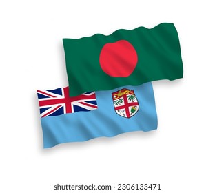 Banderas de olas de tela vectorial nacional de la República de Fiji y Bangladesh aisladas en fondo blanco. de 1 a 2.