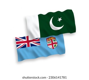 Banderas de olas de tela vectorial nacional de la República de Fiji y el Pakistán aisladas en fondo blanco. de 1 a 2.