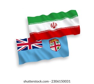 Banderas de olas de tela vectorial nacional de la República de Fiji e Irán aisladas en fondo blanco. de 1 a 2.