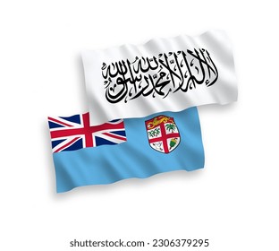Nationale Vektor-Wellen-Flaggen der Republik Fidschi und des Islamischen Emirats Afghanistans einzeln auf weißem Hintergrund. 1 bis 2 %.