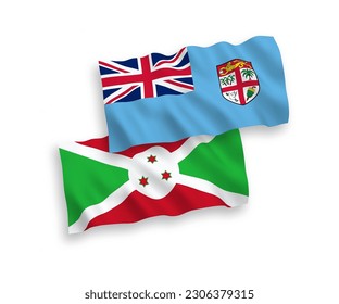 Banderas de ondulación de tela vectorial nacional de la República de Fiji y Burundi aisladas sobre fondo blanco. de 1 a 2.
