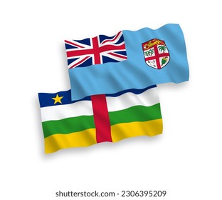 Banderas de olas de tela vectorial nacional de la República de Fiji y la República Centroafricana aisladas de fondo blanco. de 1 a 2.