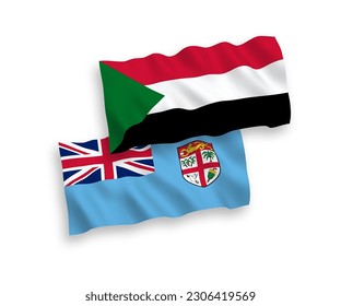 Banderas de olas de tela vectorial nacional de la República de Fiji y el Sudán aisladas en fondo blanco. de 1 a 2.