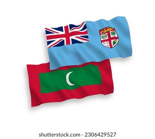 Banderas de olas de tela vectorial nacional de la República de Fiji y Maldivas aisladas en fondo blanco. de 1 a 2.