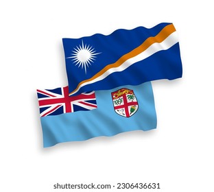 National vector fabric wave flags of Republic of Fiji and Republic of the Marshall Islands isolated on white background. 1 to 2 proportion.